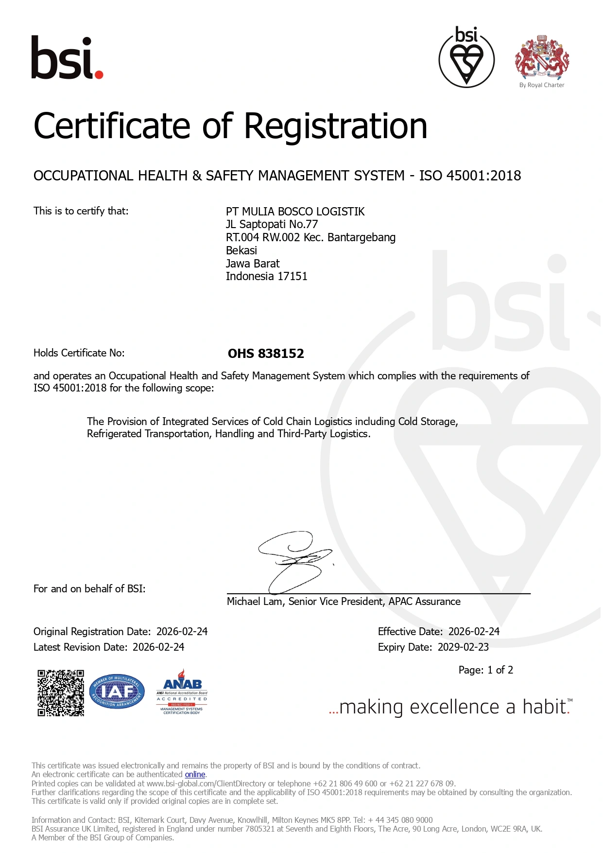 Occupational Health & Safety Management System - ISO 45001